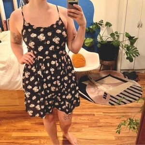 Floral print sundress with scalloped neckline